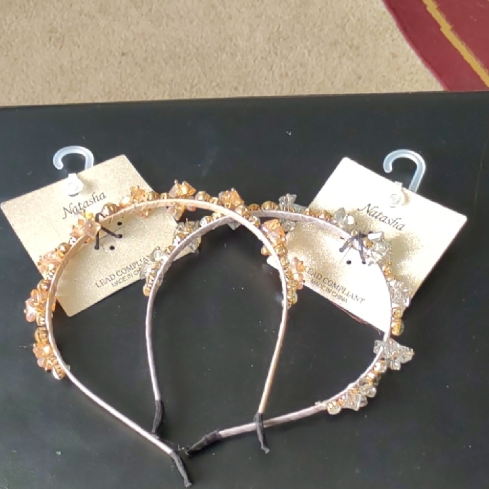 Natasha Couture Gold and Silver Beaded Headbands